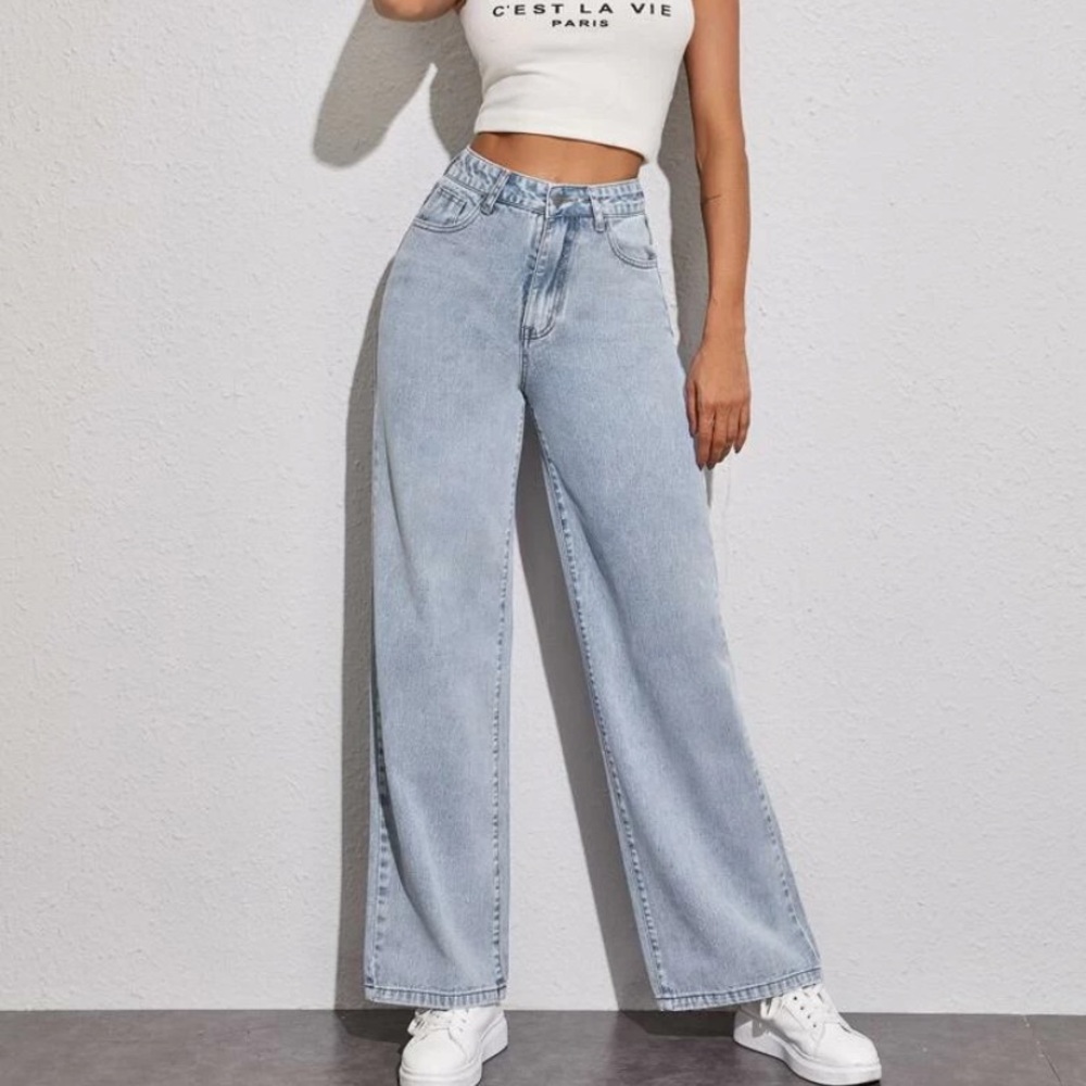 SHEIN Acid Wash High-Rise Wide Leg Jeans